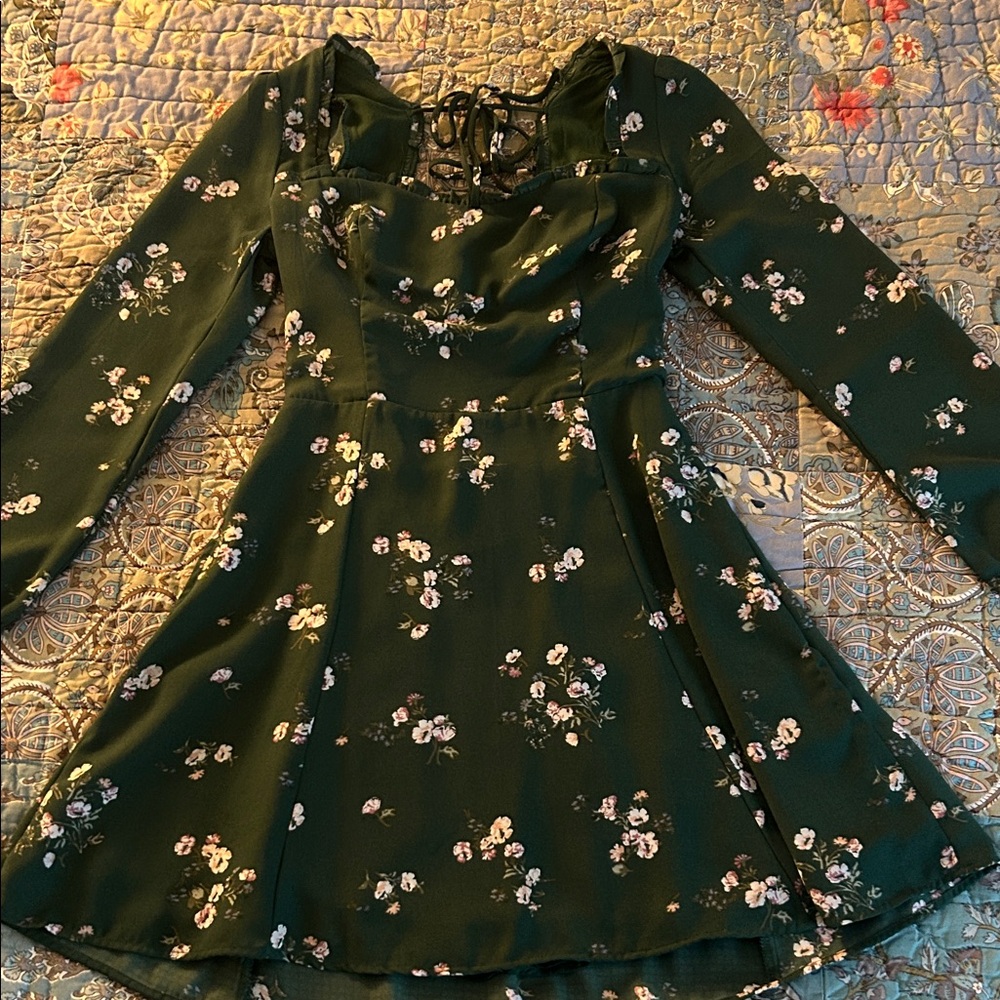 Floral Green Long Sleeve Dress